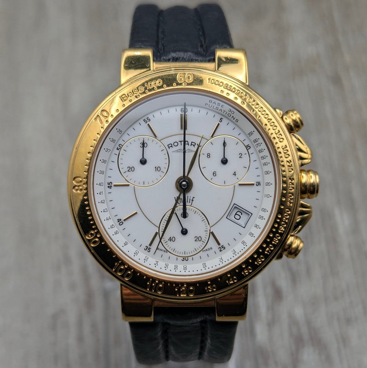 Rotary Kalif Chronograph – Gold Plated. Pre-Owned - Bezel & Hide