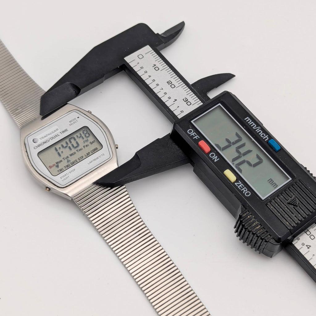 Trafalgar Chrono/Dual Time LCD Digital Watch — Vintage 1980s Silver-Tone on Integrated Bracelet, Sold Naked - Bezel & Hide