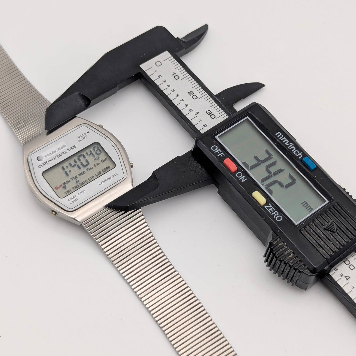 Trafalgar Chrono/Dual Time LCD Digital Watch — Vintage 1980s Silver-Tone on Integrated Bracelet, Sold Naked - Bezel & Hide