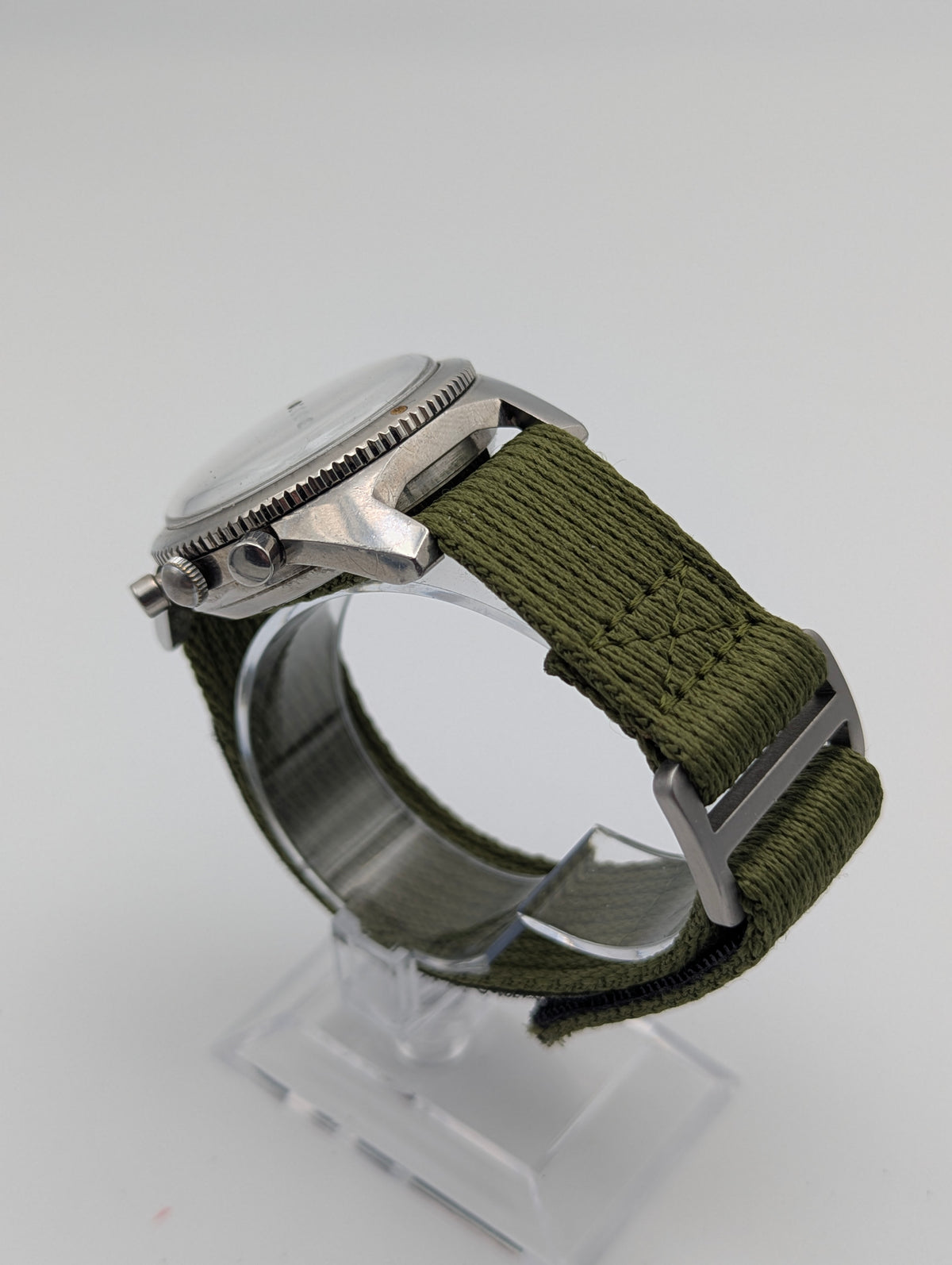 Lator Landeron Manual-Wind Chronograph | Black Dial & Olive Green Strap