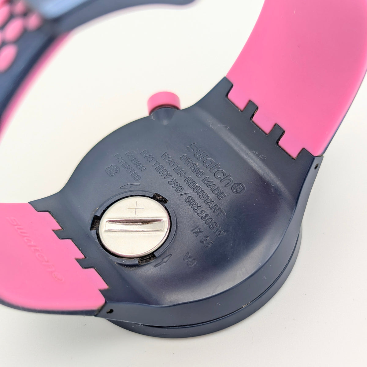 Swatch Big Bold Pinkindots SB05N400 — 47mm, Black Dial, Pink & Navy Strap, Sold Naked - Bezel & Hide