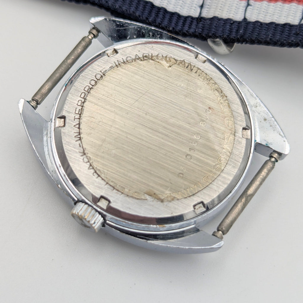 Mondia Manual Wind Watch Mens — Vintage Swiss Cushion Case, Silver Sunburst Dial, Sold Naked - Bezel & Hide