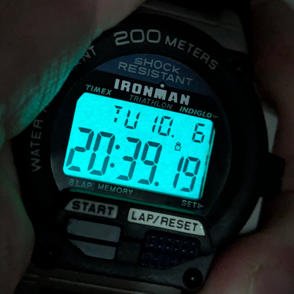 Timex Ironman Triathlon 8-Lap Digital Watch — INDIGLO, Original Strap, Vintage - Bezel & Hide