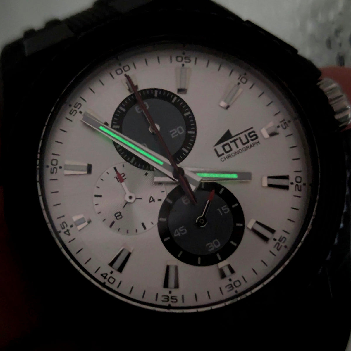 Lotus Chronograph Men's Quartz Watch — Black PVD, Silver Dial, Ref 15679, Sold Naked - Bezel & Hide