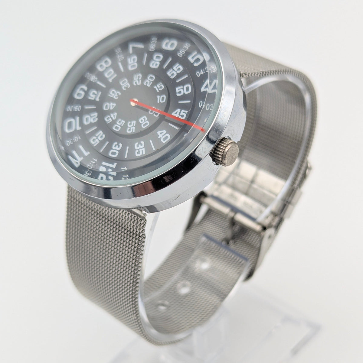 Raidu Spinning Disc Novelty Watch — Quartz, Mesh Strap, Sold Naked - Bezel & Hide