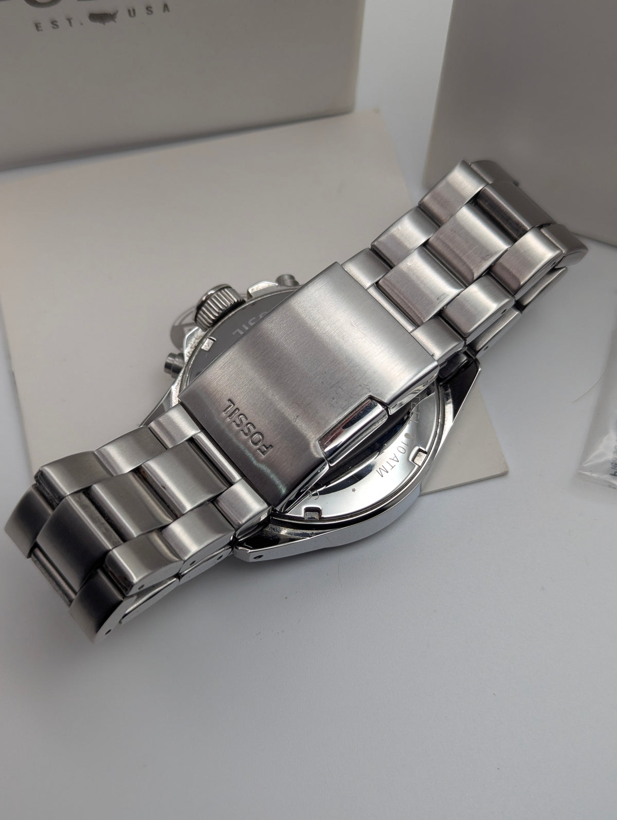 Fossil CH2600 Chronograph — Black Dial, Stainless Steel Bracelet, Box & Spare Links - Bezel & Hide