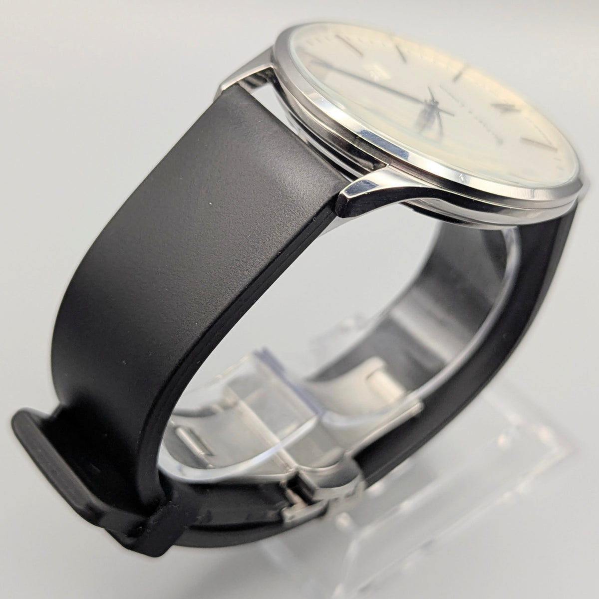 James McCabe London Slim JM-1016 Men's Watch — Silver, White Dial, Hirsch Rubber Strap - Bezel & Hide