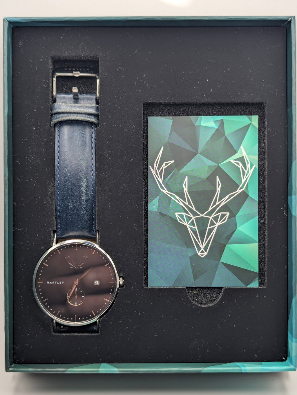 Hartley Stag Charcoal Dial Quartz Men's Watch — Sapphire Crystal, Navy Strap, Boxed - Bezel & Hide