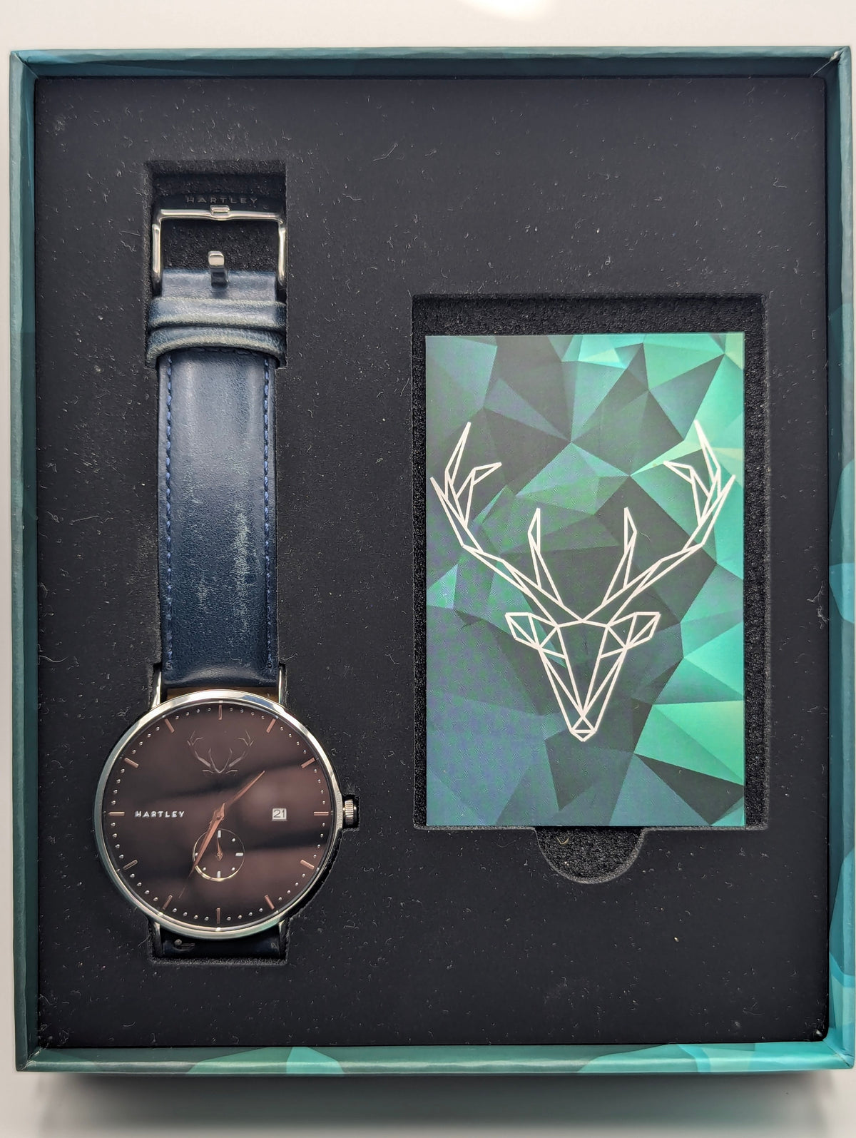 Hartley Stag Charcoal Dial Quartz Men's Watch — Sapphire Crystal, Navy Strap, Boxed - Bezel & Hide