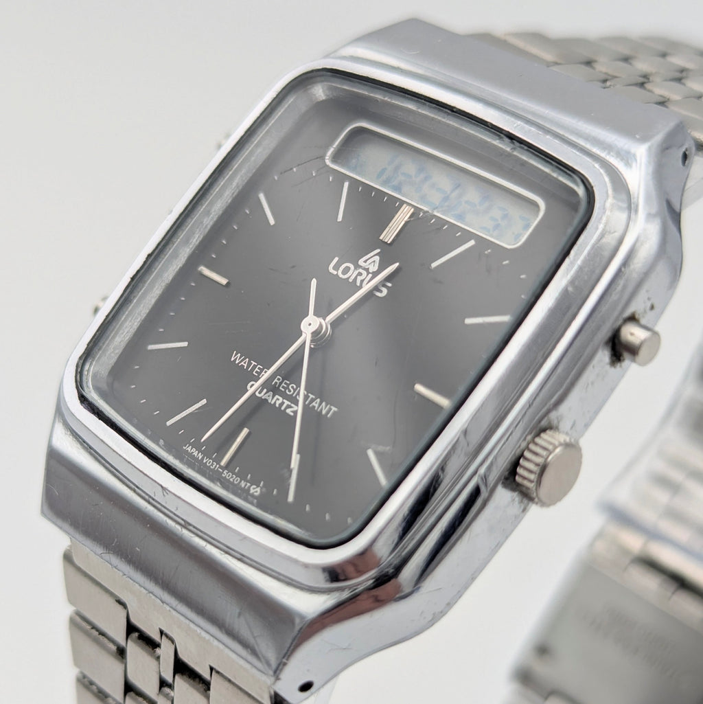 Lorus V031-5010 Ana-Digi Vintage Watch — Black Dial, Steel Bracelet, Sold Naked - Bezel & Hide