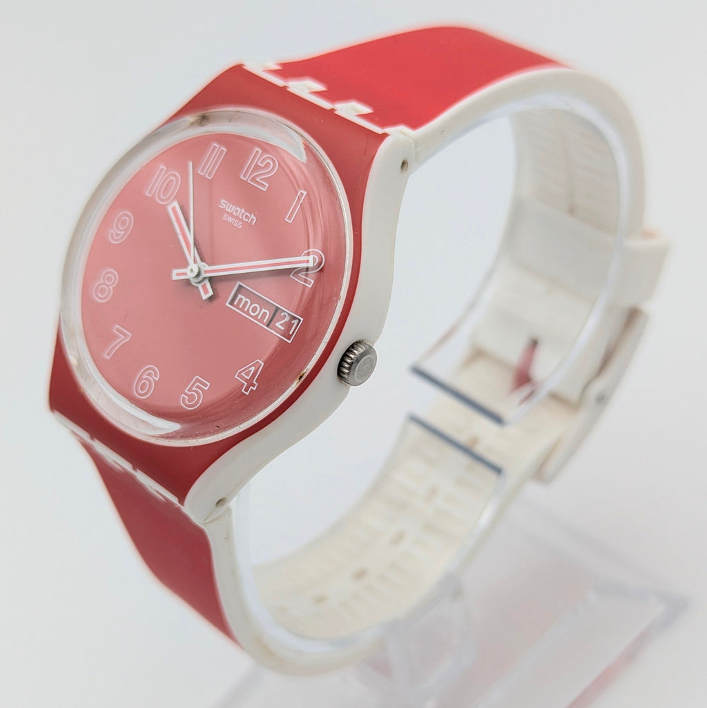 Swatch Originals Gent Poppy Red GE709 — Day-Date, Red Dial, Sold Naked - Bezel & Hide