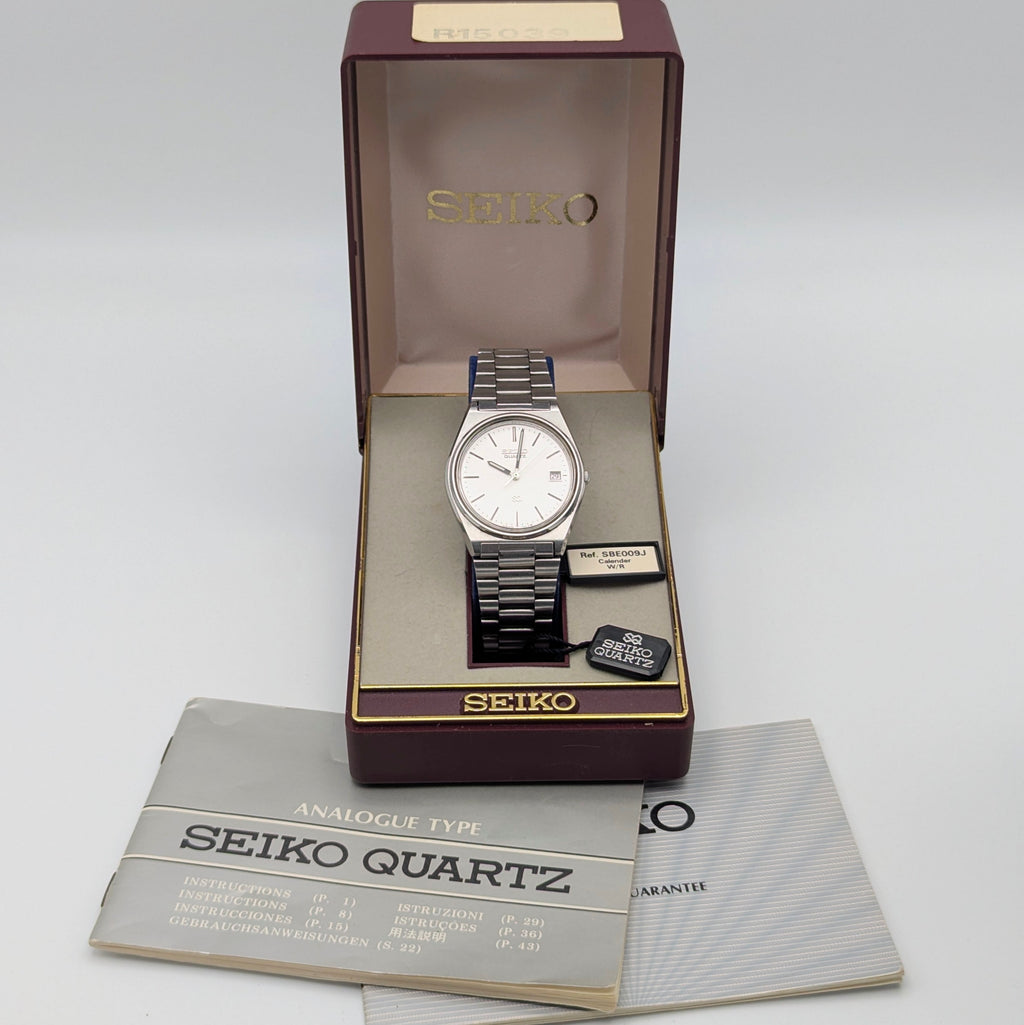 Seiko SQ 5H22 Vintage Quartz Watch 1986 — Silver Dial, Boxed - Bezel & Hide