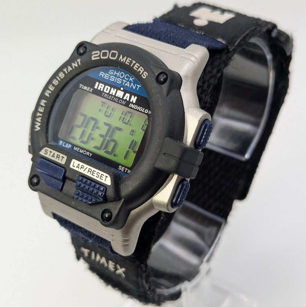 Timex Ironman Triathlon 8-Lap Digital Watch — INDIGLO, Original Strap, Vintage - Bezel & Hide