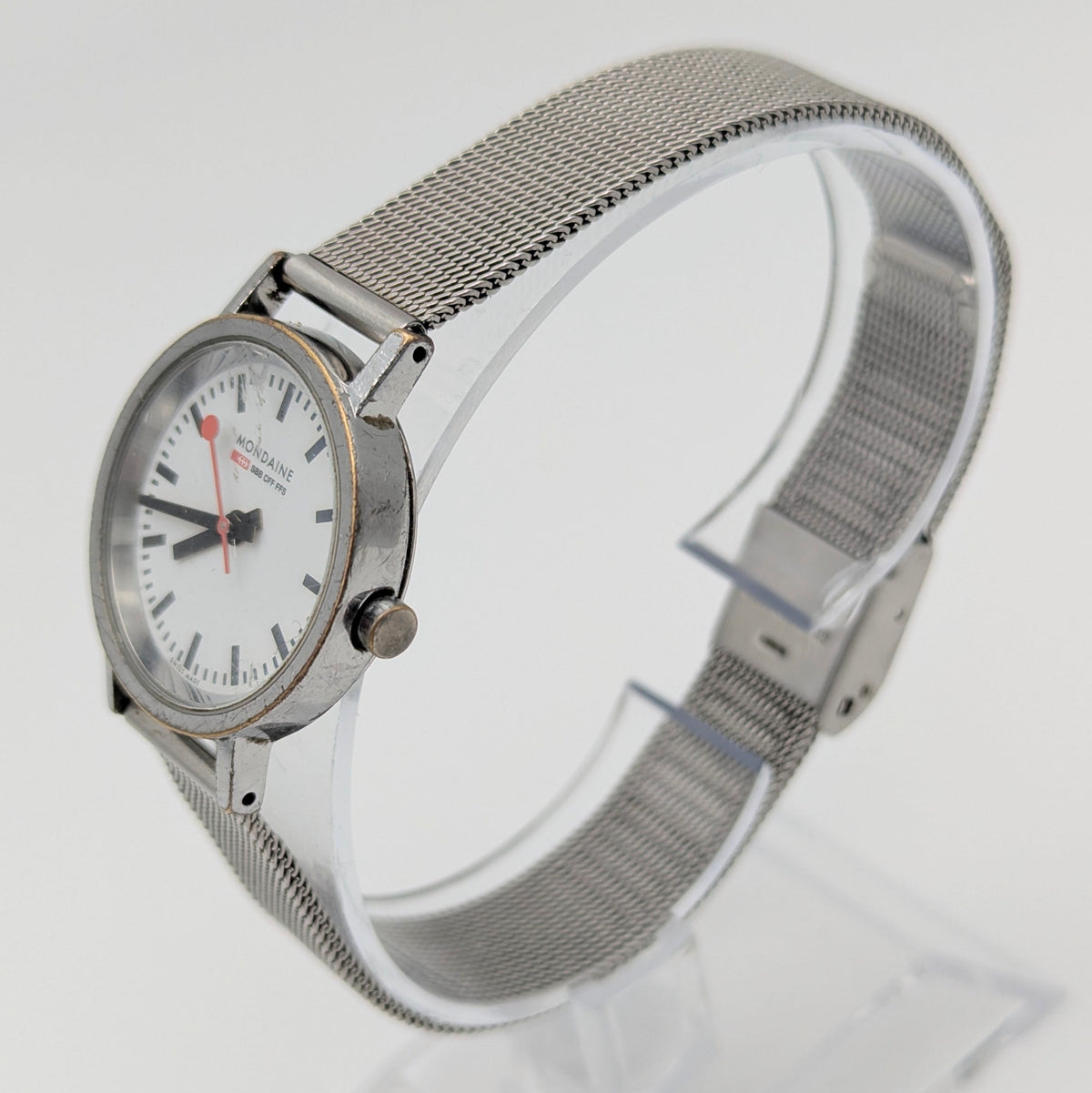 Mondaine SBB Ladies' Swiss Railway Watch — White Dial, Steel Mesh Bracelet, Sold Naked - Bezel & Hide