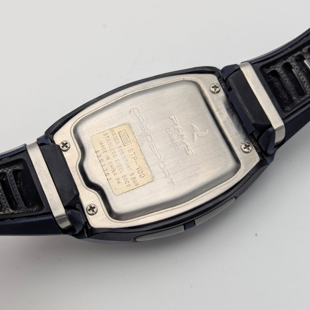 Casio Phys STP-100 Pedometer Watch — Navy/Black, Walking Calorie Counter, Sold Naked - Bezel & Hide