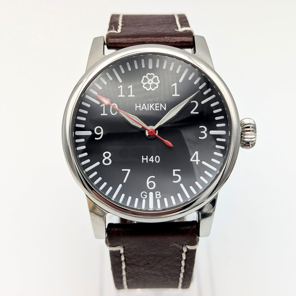 Haiken H40 Automatic Men's Watch — Anthracite Dial, G.B., Altitude-Tested, Brown Leather - Bezel & Hide