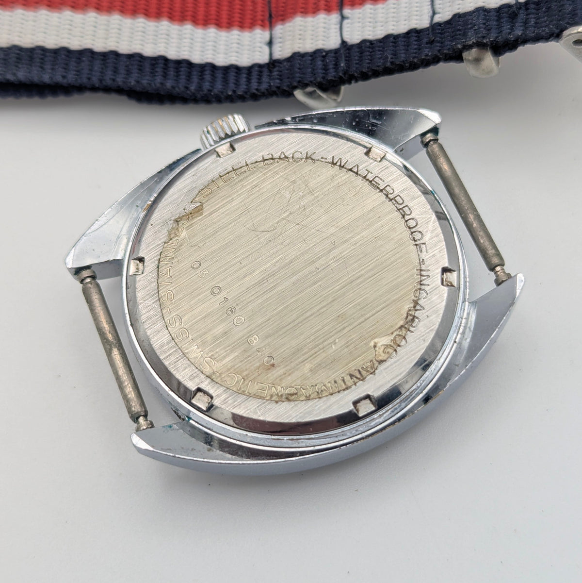 Mondia Manual Wind Watch Mens — Vintage Swiss Cushion Case, Silver Sunburst Dial, Sold Naked - Bezel & Hide
