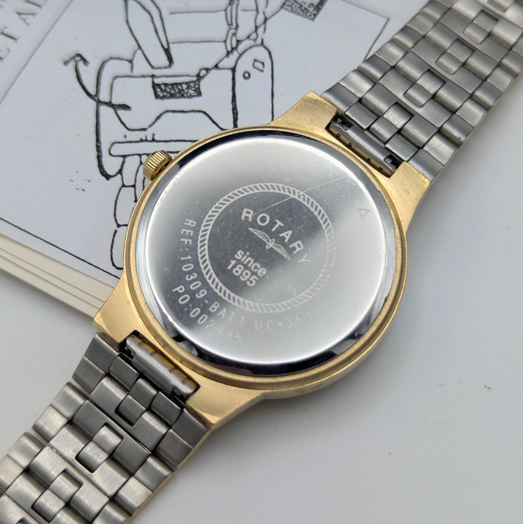 Rotary Gold-Plated Classic Quartz Watch — White Roman Dial, Full Set - Bezel & Hide