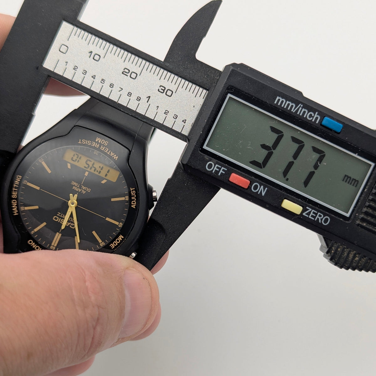 Casio AMW-90H Ana-Digi Watch — Black Resin, Gold Dial, Dual Time, Alarm, Sold Naked - Bezel & Hide