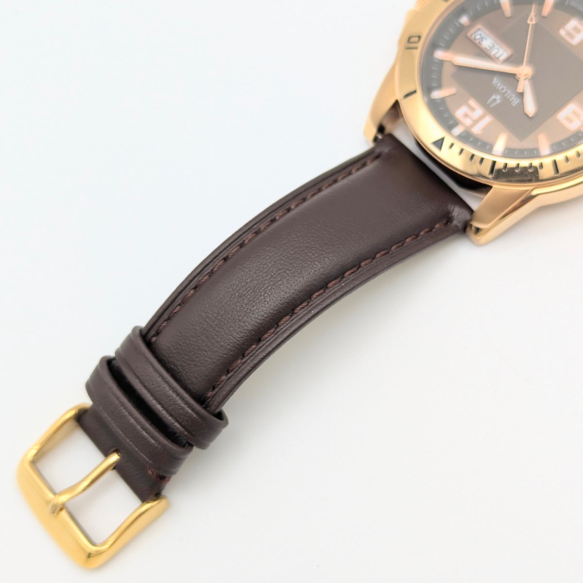 Bulova Sport Quartz Men's Watch — Rose Gold-Tone, Charcoal Dial, Day-Date, Lume - Bezel & Hide