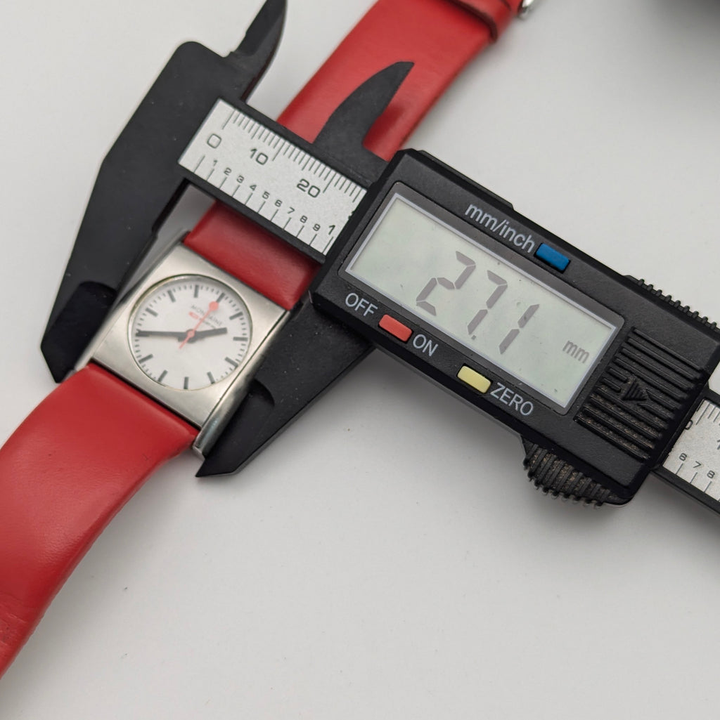 Mondaine Official Swiss Railways Watch L 30 388 OT 7S — Cushion Square, White Dial, Red Leather Strap - Bezel & Hide