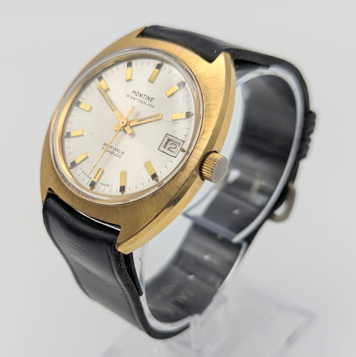 Montine of Switzerland Manual Wind Watch — 1970s Gold-Tone Elegance, Sold Naked - Bezel & Hide