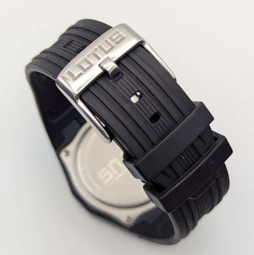 Lotus Chronograph Men's Quartz Watch — Black PVD, Silver Dial, Ref 15679, Sold Naked - Bezel & Hide