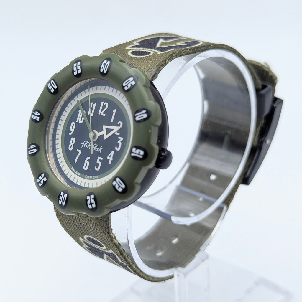 Flik Flak Kids Tribal Military Quartz Watch — Swiss Made, Time-Teaching Fun, Sold Naked - Bezel & Hide