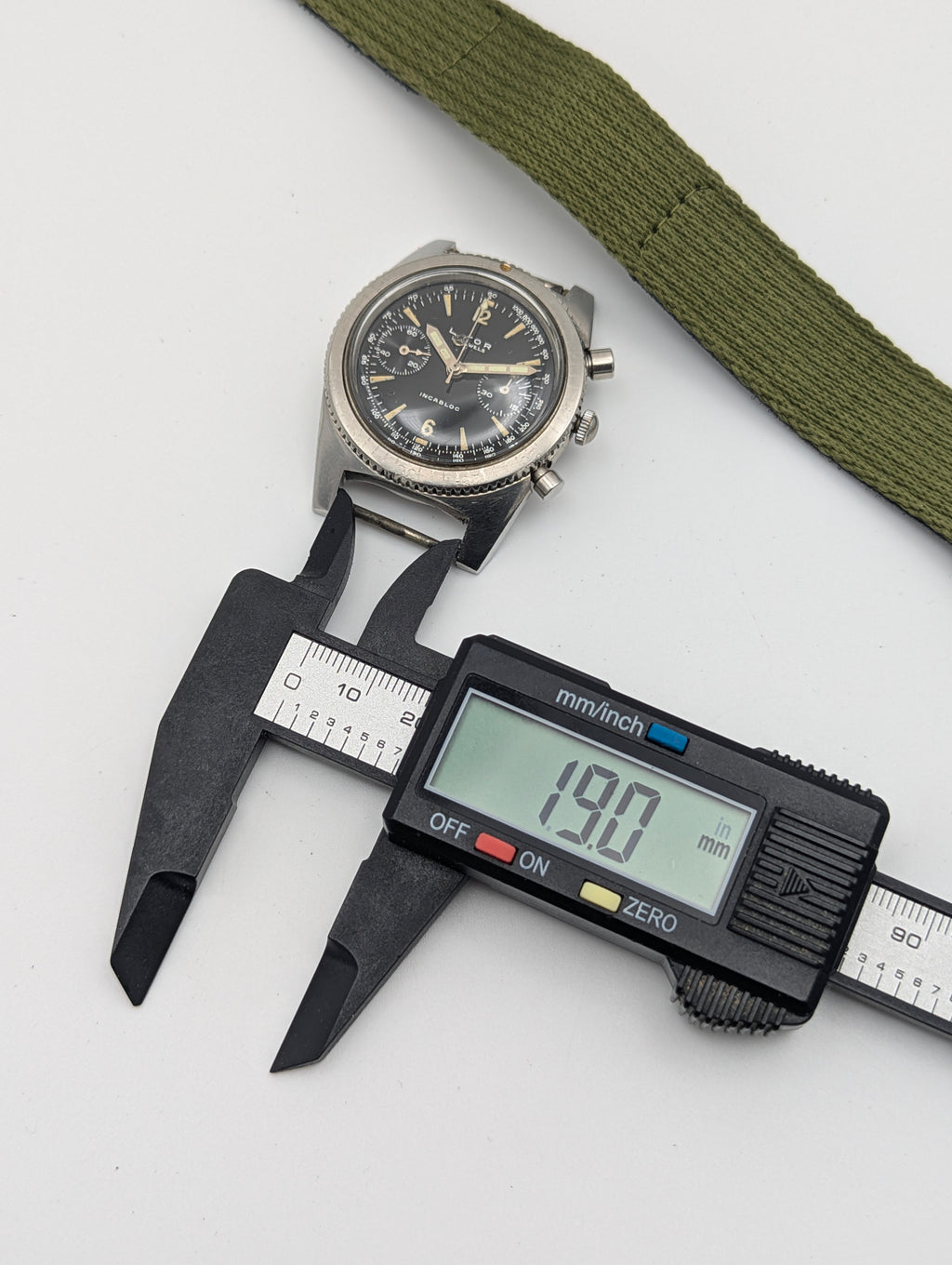 Lator Landeron Manual-Wind Chronograph | Black Dial & Olive Green Strap