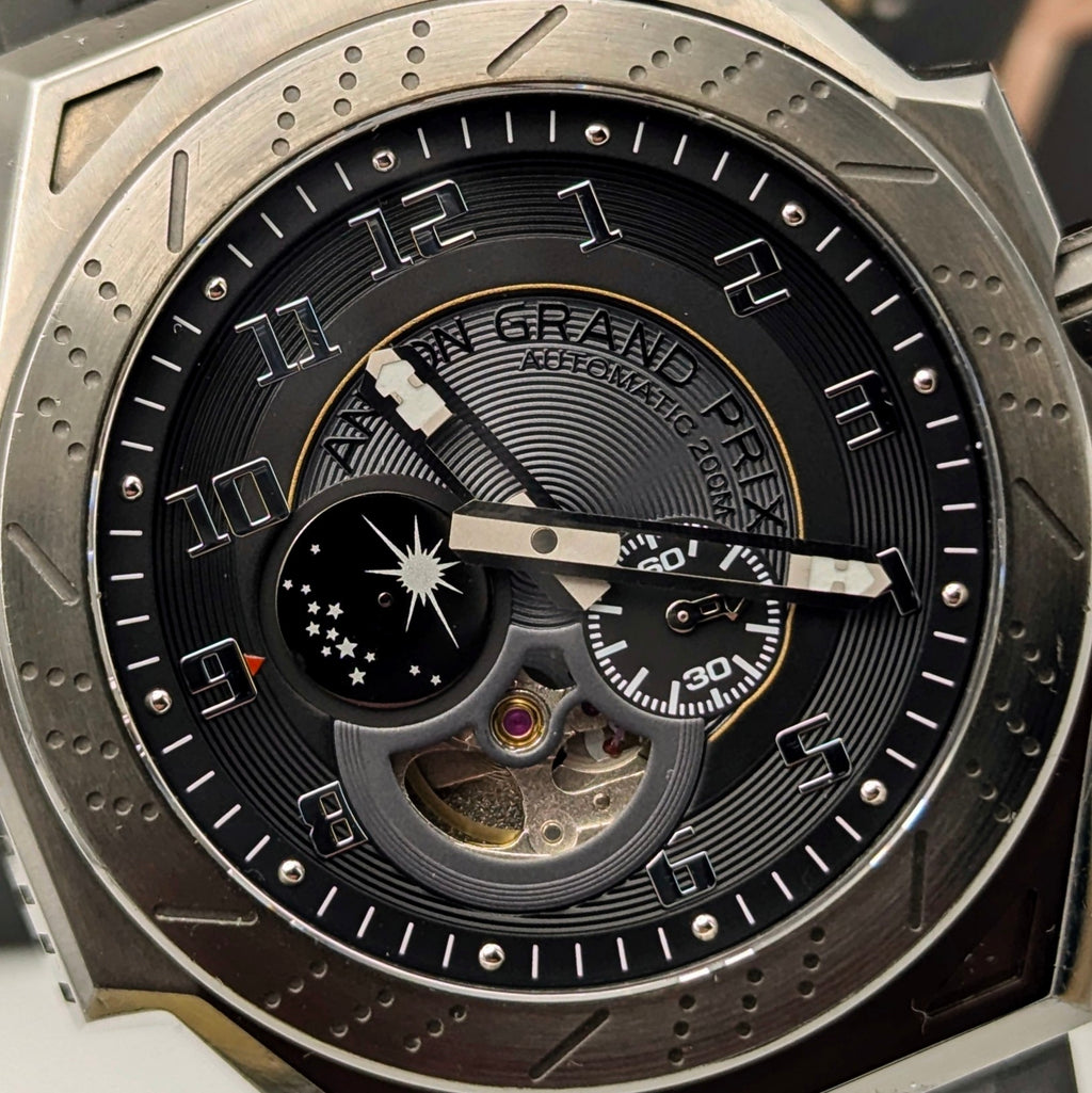 Ancon Grand Prix GP104-0045 Automatic Men's Watch — Gunmetal Black, 47mm, 200m - Bezel & Hide