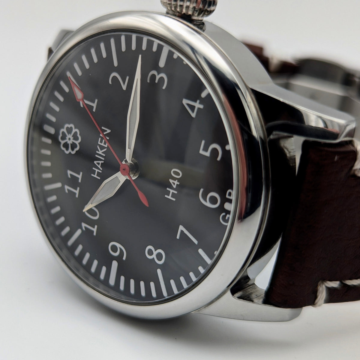 Haiken H40 Automatic Men's Watch — Anthracite Dial, G.B., Altitude-Tested, Brown Leather - Bezel & Hide