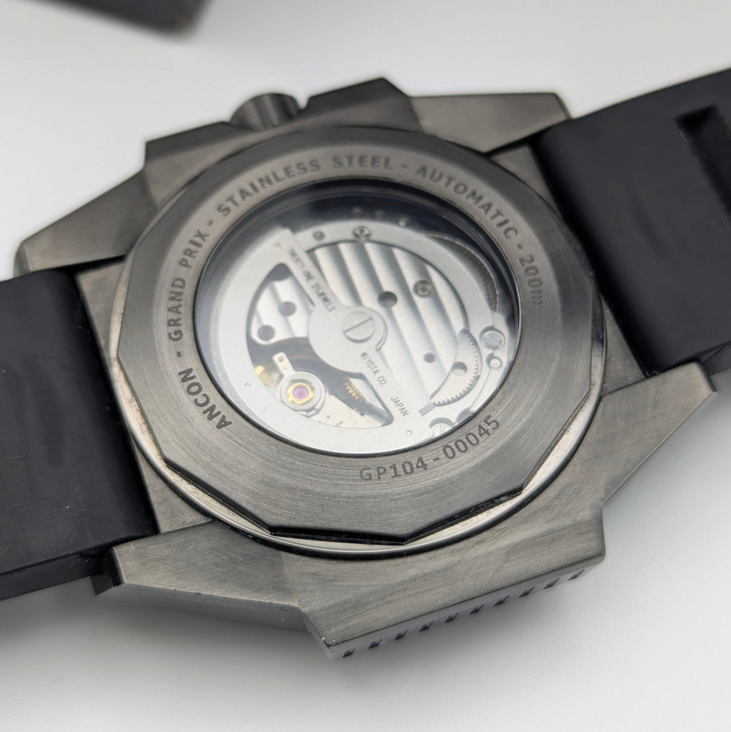 Ancon Grand Prix GP104-0045 Automatic Men's Watch — Gunmetal Black, 47mm, 200m - Bezel & Hide
