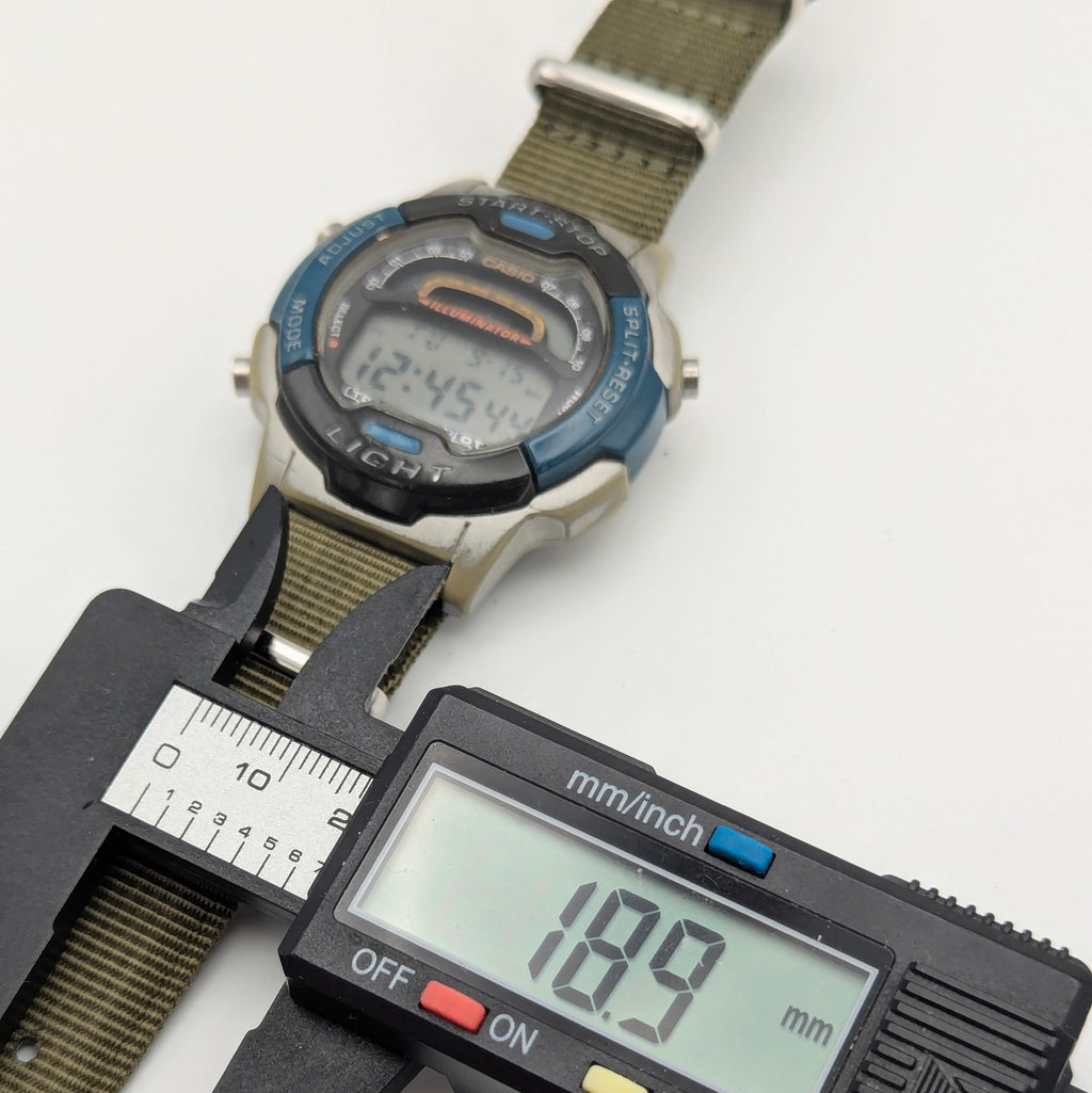 Casio Illuminator W-86 Sports Watch — Olive G10 Strap, 100m WR, Sold Naked - Bezel & Hide