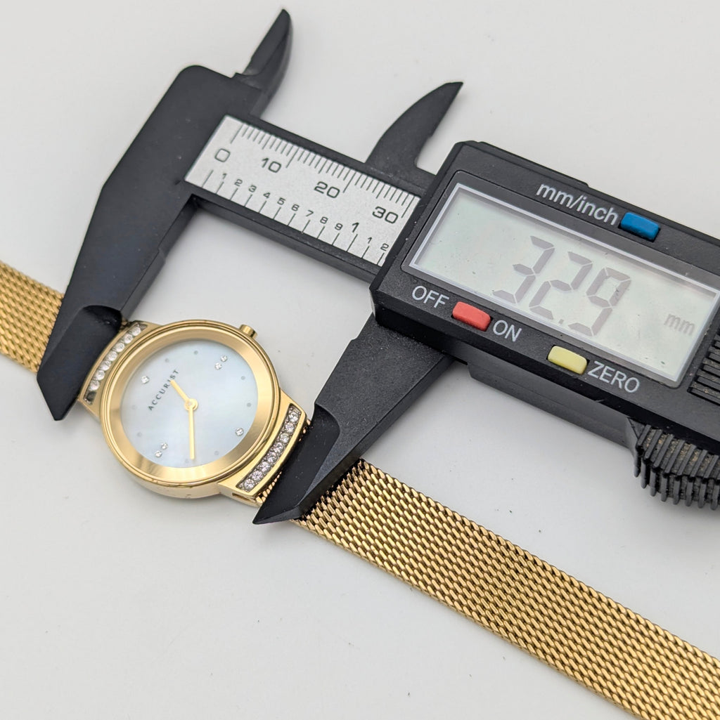 Accurist Ladies Gold-Tone Mesh Watch — Mother-of-Pearl Dial, Crystal-Set Lugs, Sold Naked - Bezel & Hide