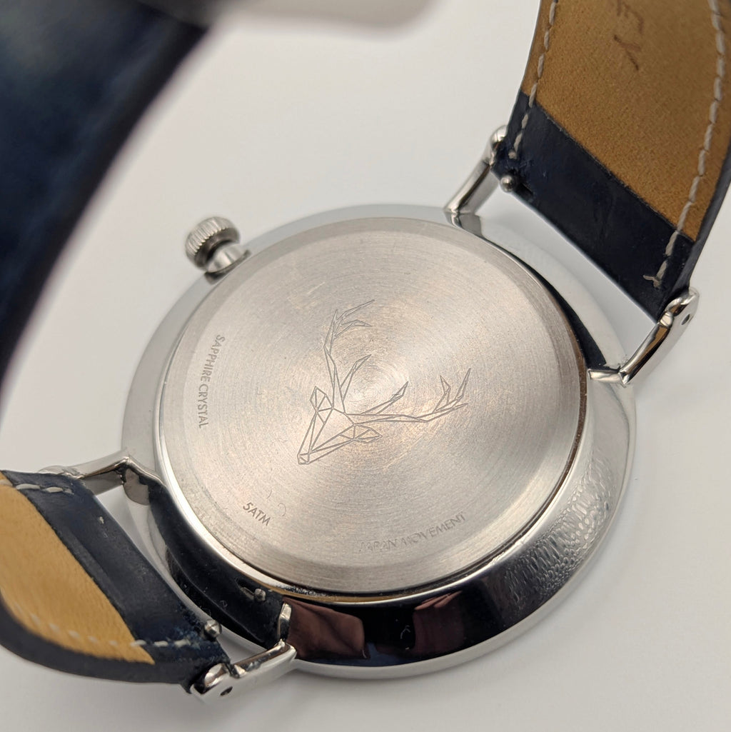 Hartley Stag Charcoal Dial Quartz Men's Watch — Sapphire Crystal, Navy Strap, Boxed - Bezel & Hide