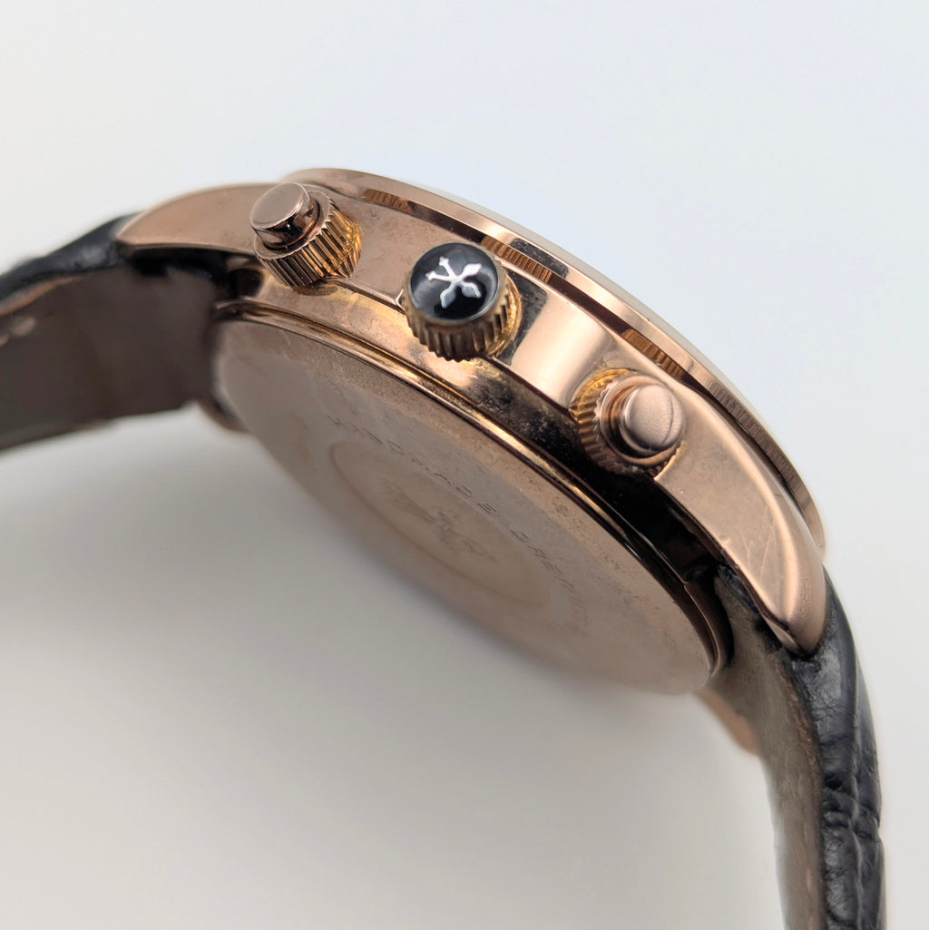 Dreyfuss & Co. Swiss Quartz Chronograph Men's Watch — Rose Gold, White Panda Dial - Bezel & Hide