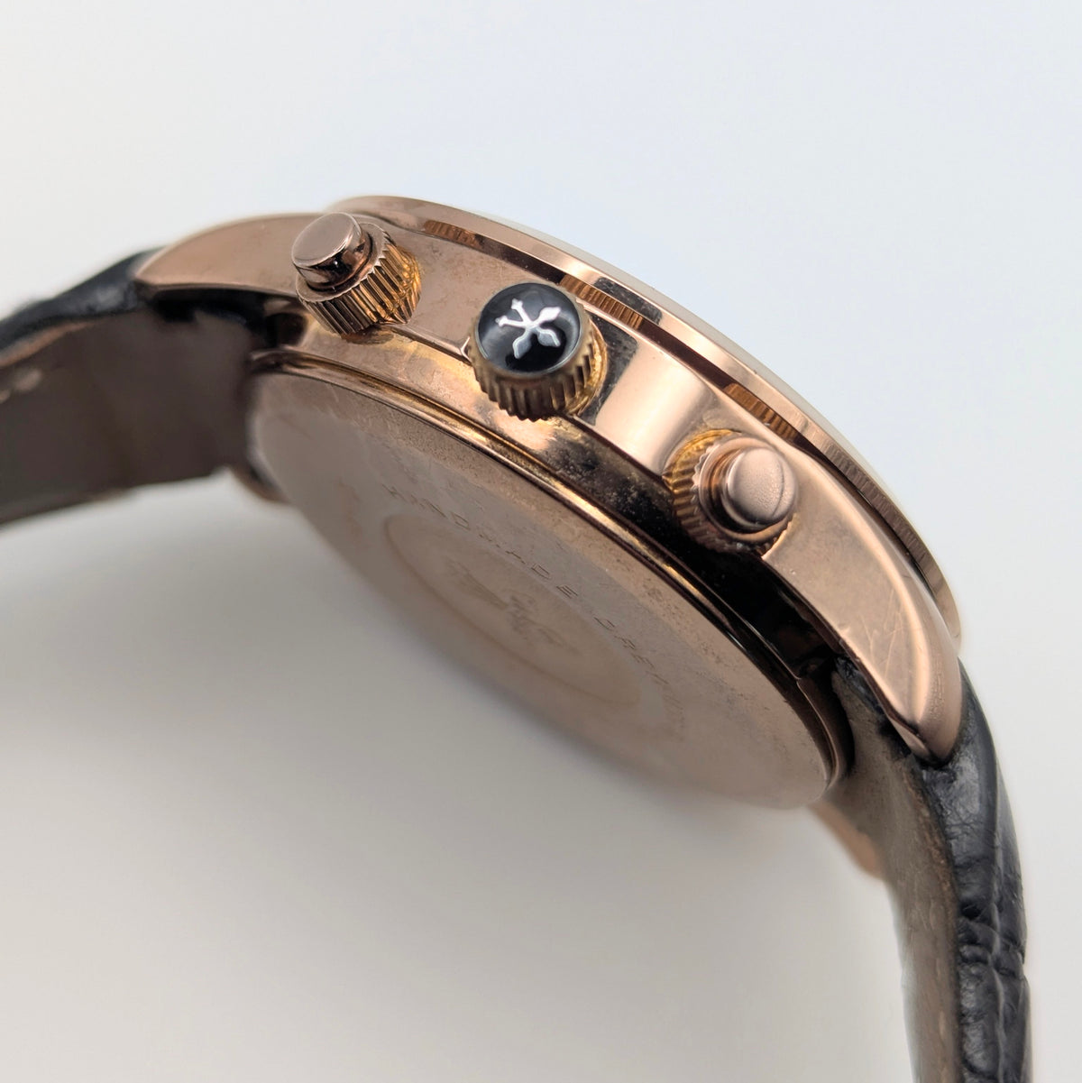 Dreyfuss & Co. Swiss Quartz Chronograph Men's Watch — Rose Gold, White Panda Dial - Bezel & Hide