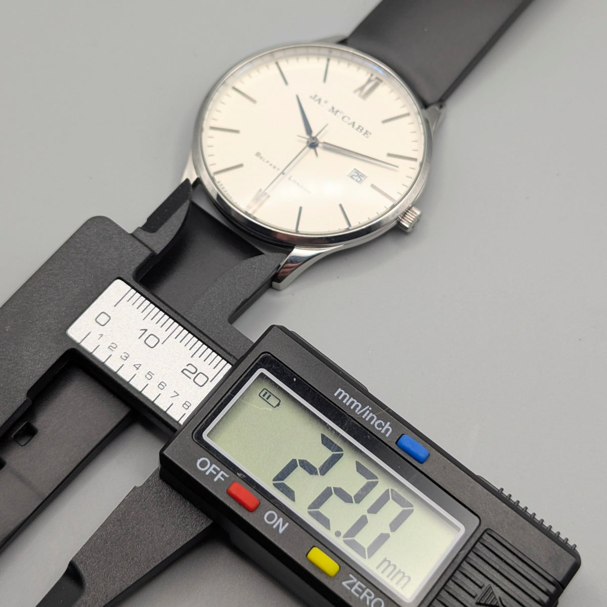 James McCabe London Slim JM-1016 Men's Watch — Silver, White Dial, Hirsch Rubber Strap - Bezel & Hide