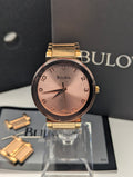 Bulova 97L127 Women's Pink Sunburst Dial Watch, Gold-Tone Bracelet, Boxed - Bezel & Hide