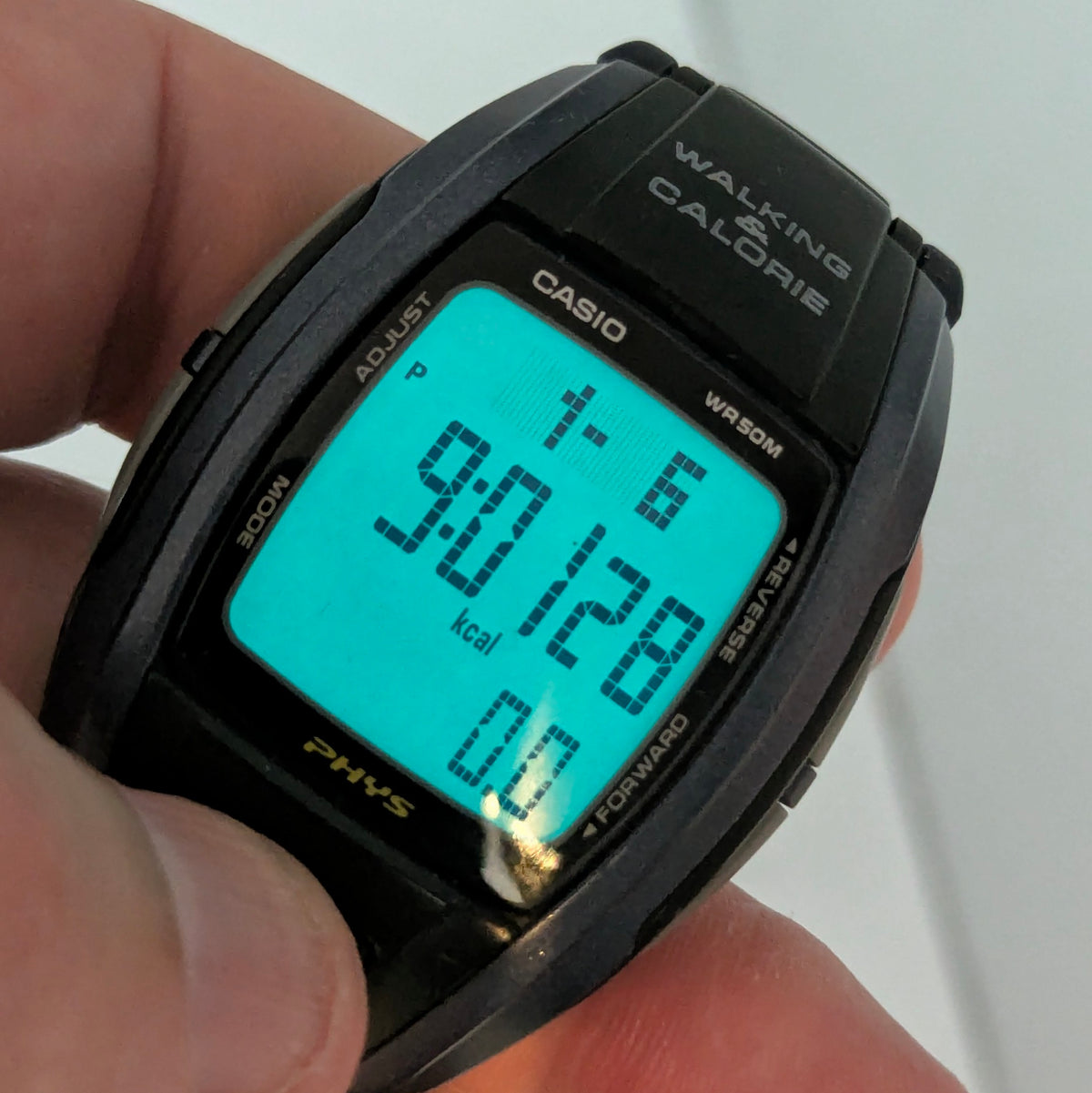 Casio Phys STP-100 Pedometer Watch — Navy/Black, Walking Calorie Counter, Sold Naked - Bezel & Hide
