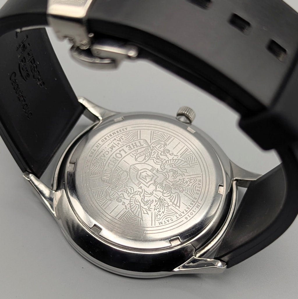 James McCabe London Slim JM-1016 Men's Watch — Silver, White Dial, Hirsch Rubber Strap - Bezel & Hide