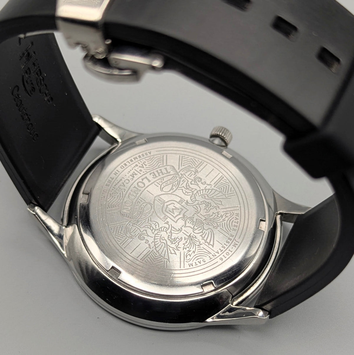 James McCabe London Slim JM-1016 Men's Watch — Silver, White Dial, Hirsch Rubber Strap - Bezel & Hide