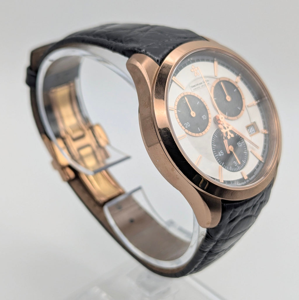 Dreyfuss & Co. Swiss Quartz Chronograph Men's Watch — Rose Gold, White Panda Dial - Bezel & Hide