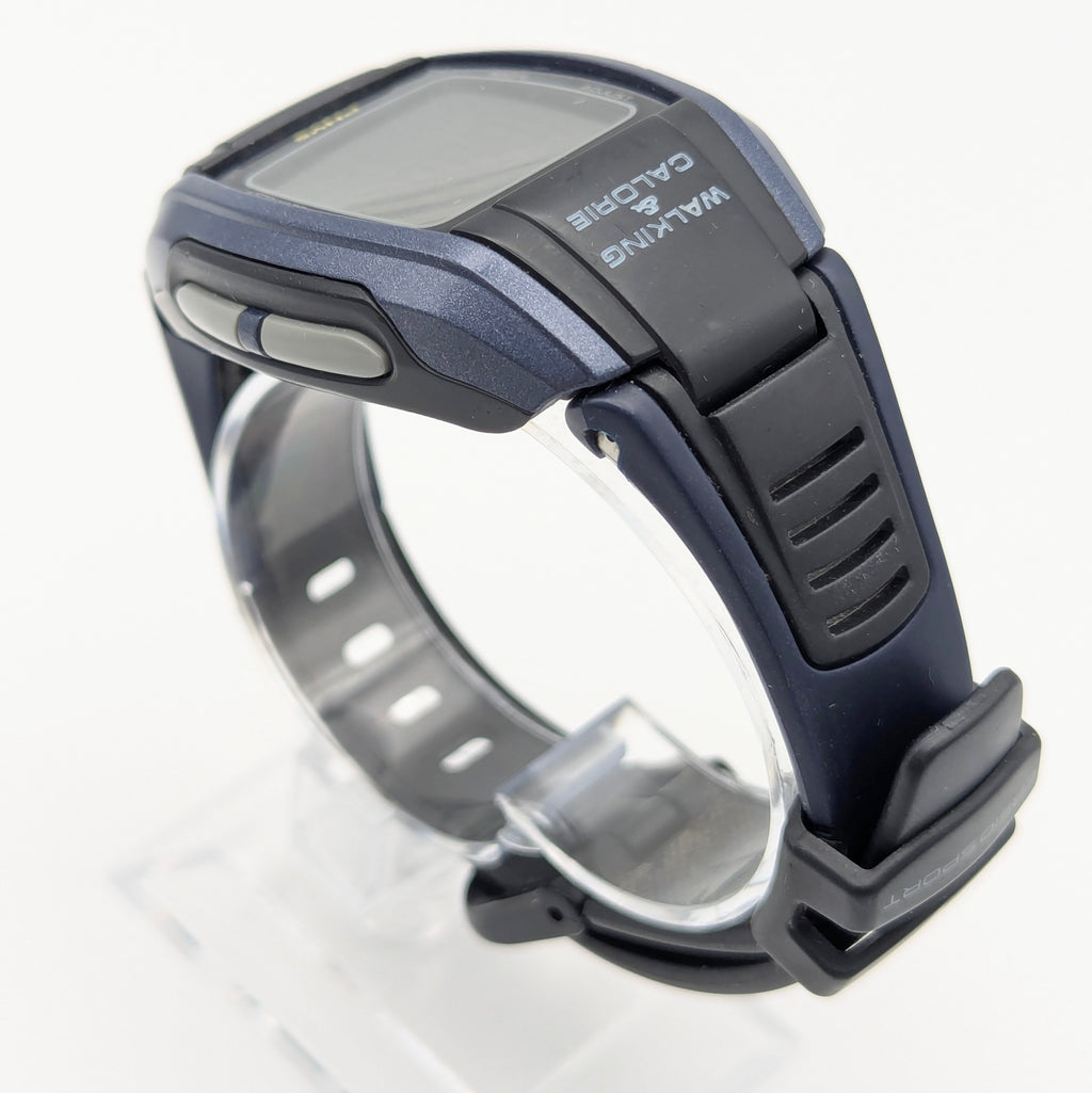 Casio Phys STP-100 Pedometer Watch — Navy/Black, Walking Calorie Counter, Sold Naked - Bezel & Hide