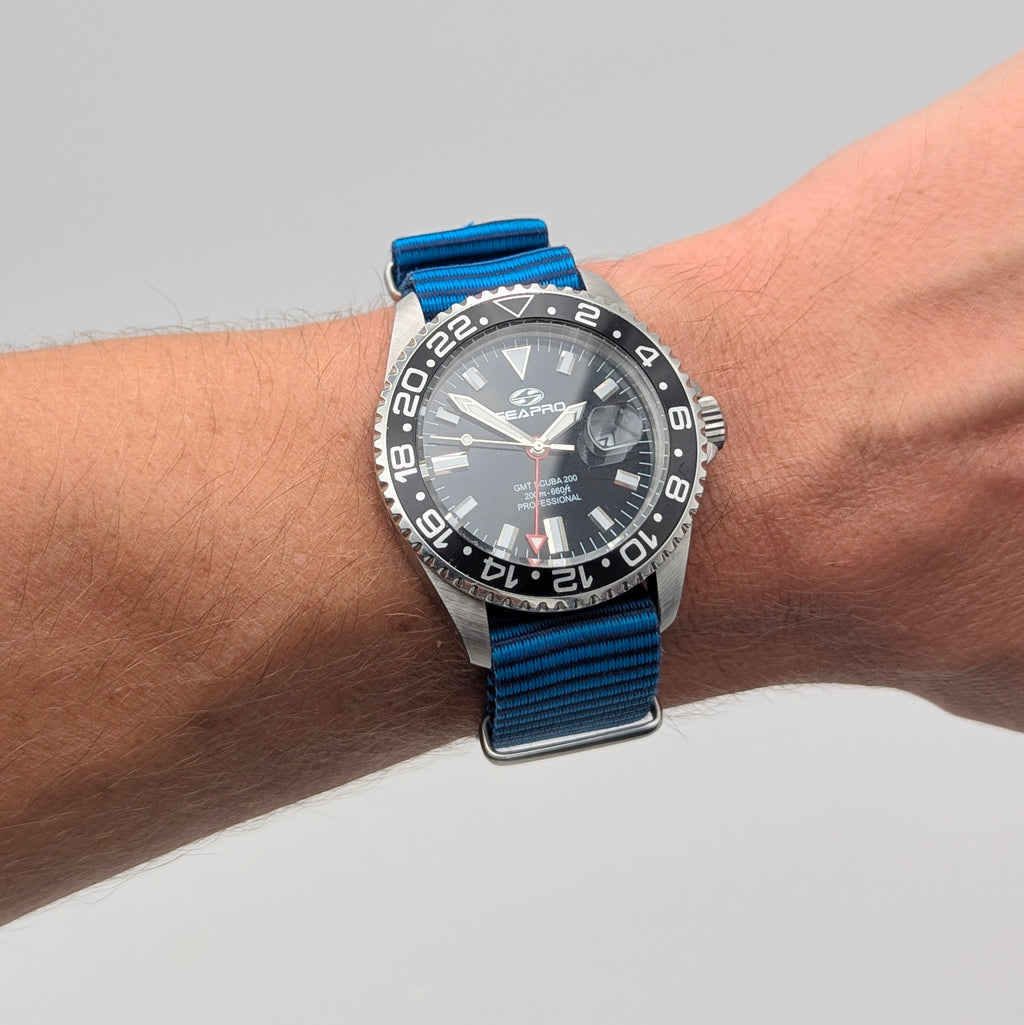 Seapro GMT Scuba 200 Professional Quartz — Black Dial, Steel Case, Sold Naked - Bezel & Hide