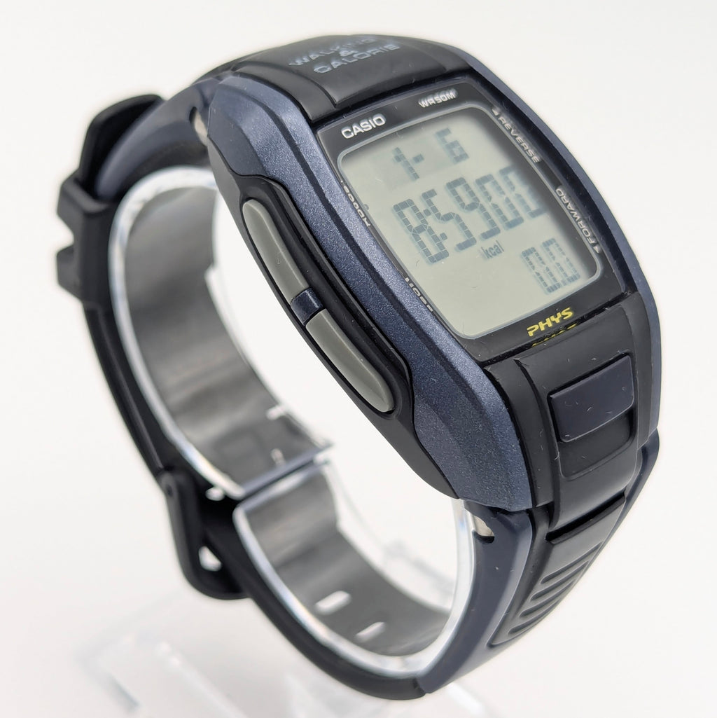 Casio Phys STP-100 Pedometer Watch — Navy/Black, Walking Calorie Counter, Sold Naked - Bezel & Hide