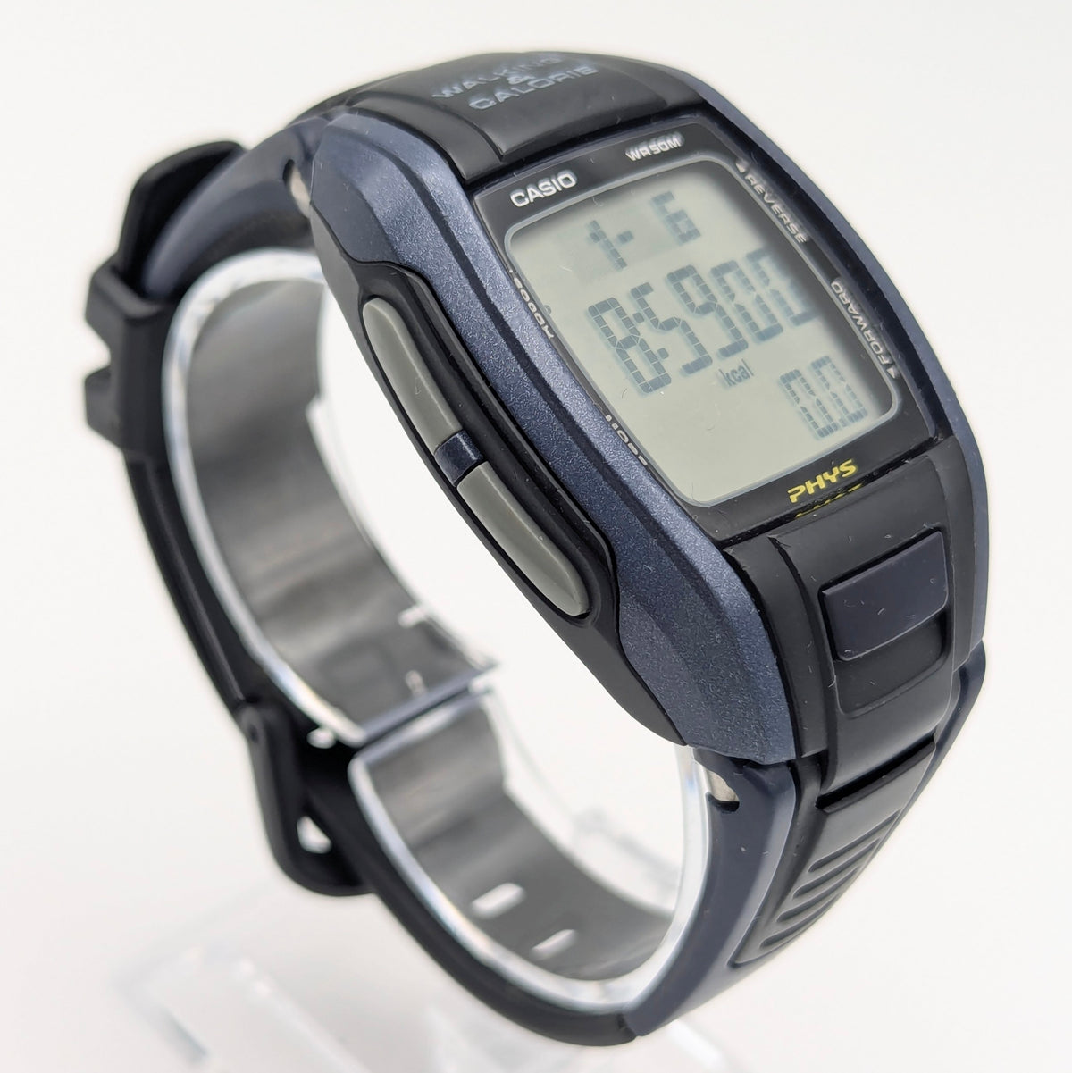 Casio Phys STP-100 Pedometer Watch — Navy/Black, Walking Calorie Counter, Sold Naked - Bezel & Hide