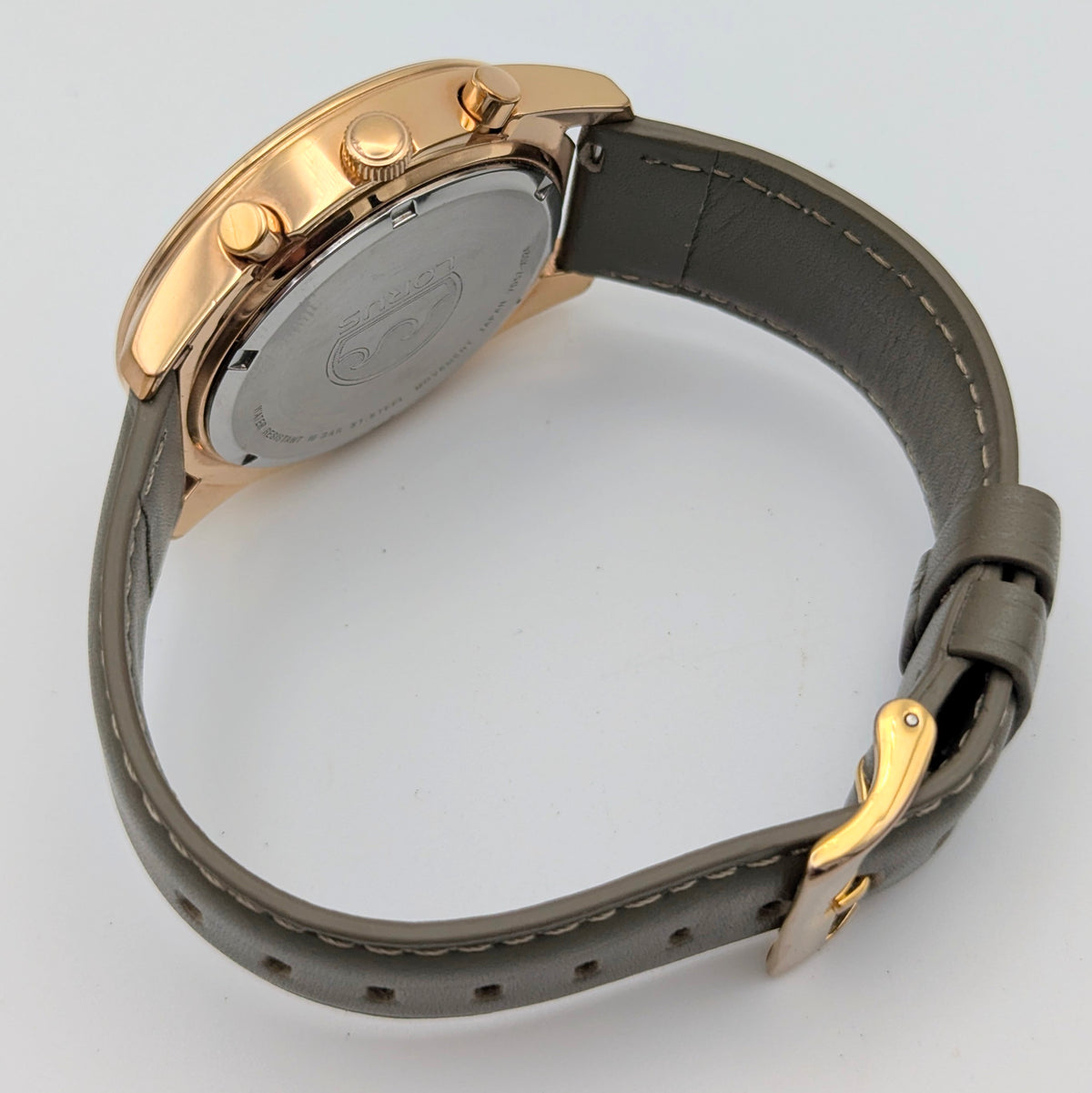 Lorus VD57-X024 Chronograph Men's Watch — Rose Gold-Tone, Black Dial - Bezel & Hide