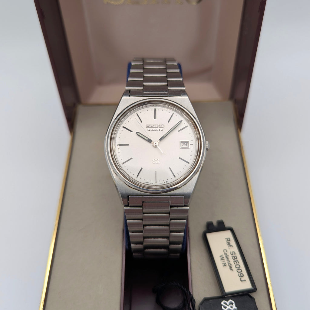 Seiko SQ 5H22 Vintage Quartz Watch 1986 — Silver Dial, Boxed - Bezel & Hide