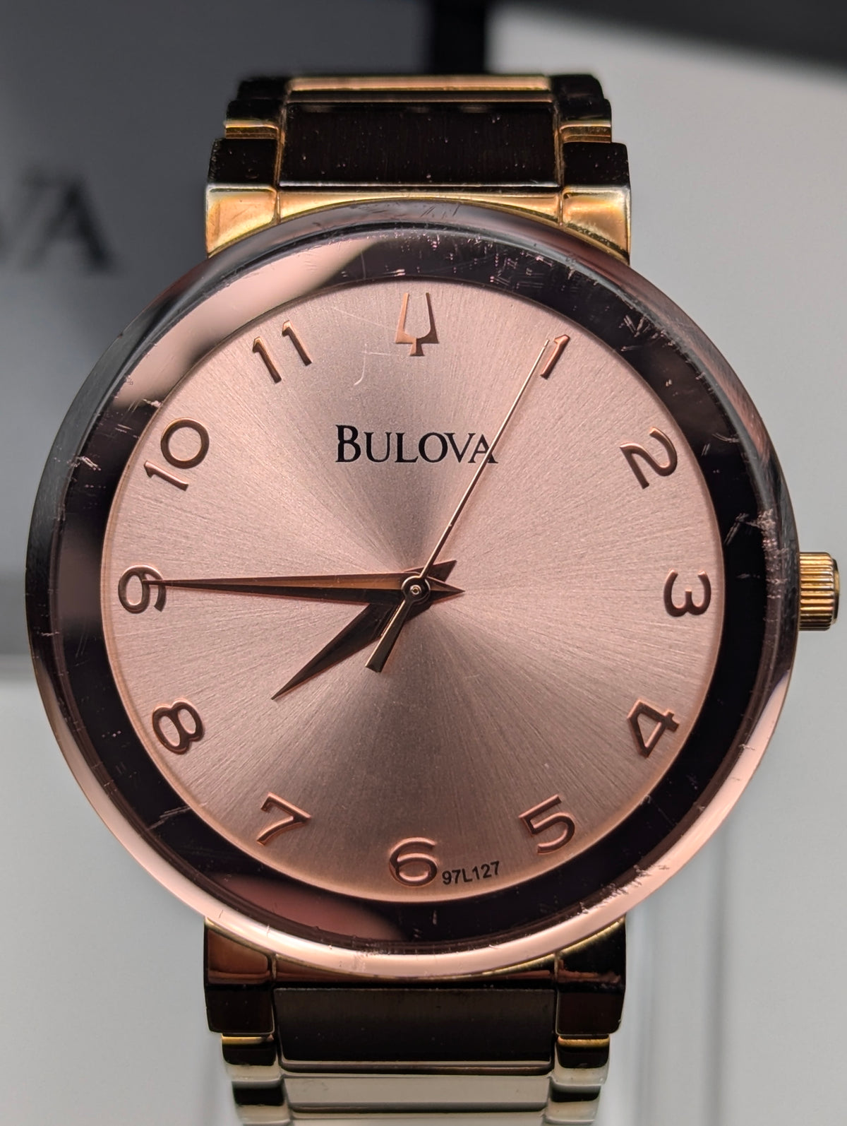 Bulova 97L127 Women's Pink Sunburst Dial Watch, Gold-Tone Bracelet, Boxed - Bezel & Hide
